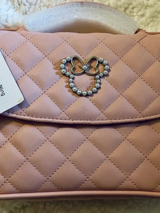 NWT Disney Quilted Pink Minnie Mouse Pearl Embellished Women’s Crossbody Purse - Picture 1 of 3